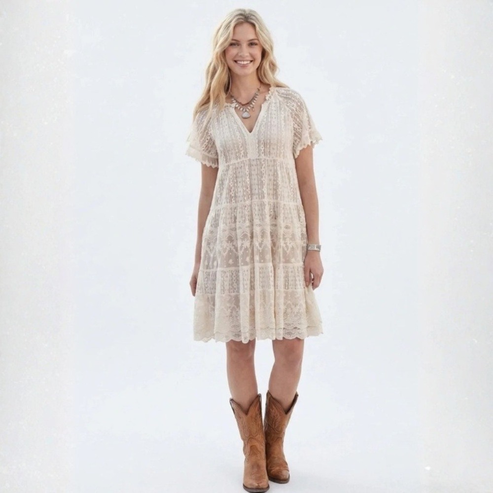 Sundance Sweep of Lace Dress Cream Midi Size XL Like New Boho - Picture 8 of 8